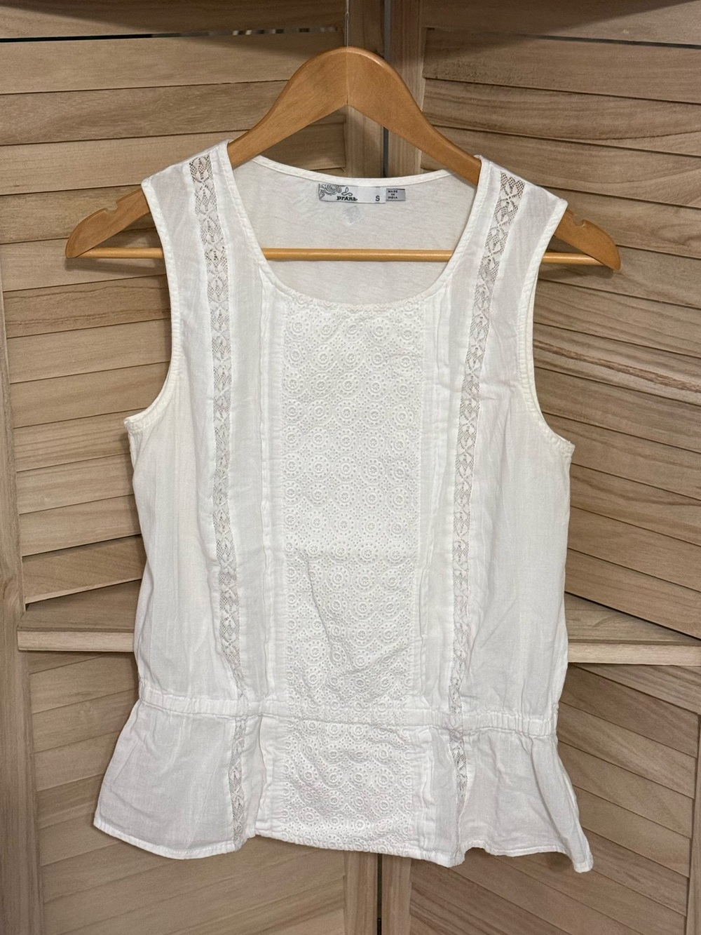 prAna Lizzy Eyelet Peplum Tank – White – Small